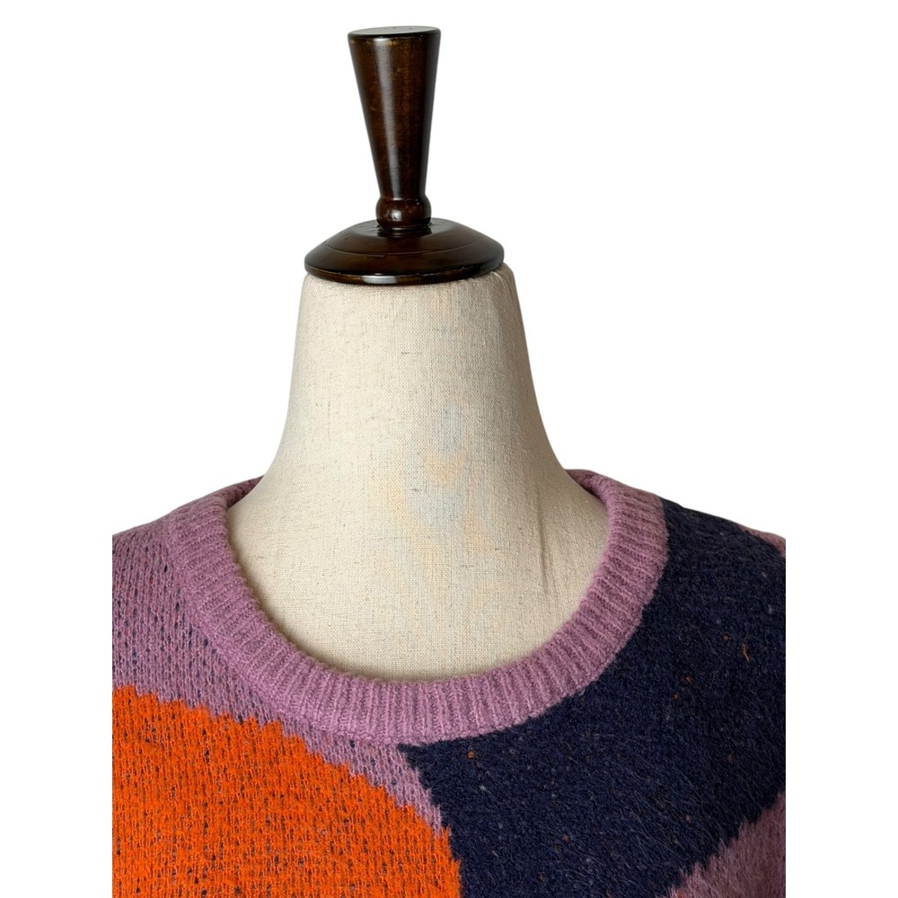 Ciebon Abstract Intarsia Knit Sweater Women Medium Purple Orange Artsy Y2K Bold - Picture 4 of 10
